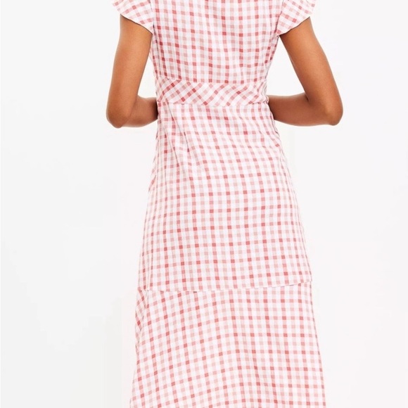 LOFT Peach Gingham Checkered Midi Dress - Picture 3 of 7